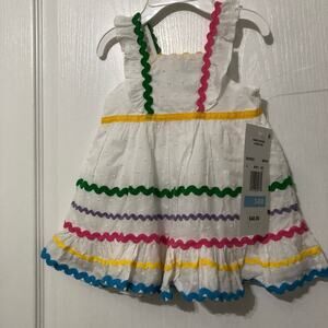 Rare Editions‎ Baby Girls 2Pc Set Dress Size 3-6M White Zigzag Trim Detail NEW